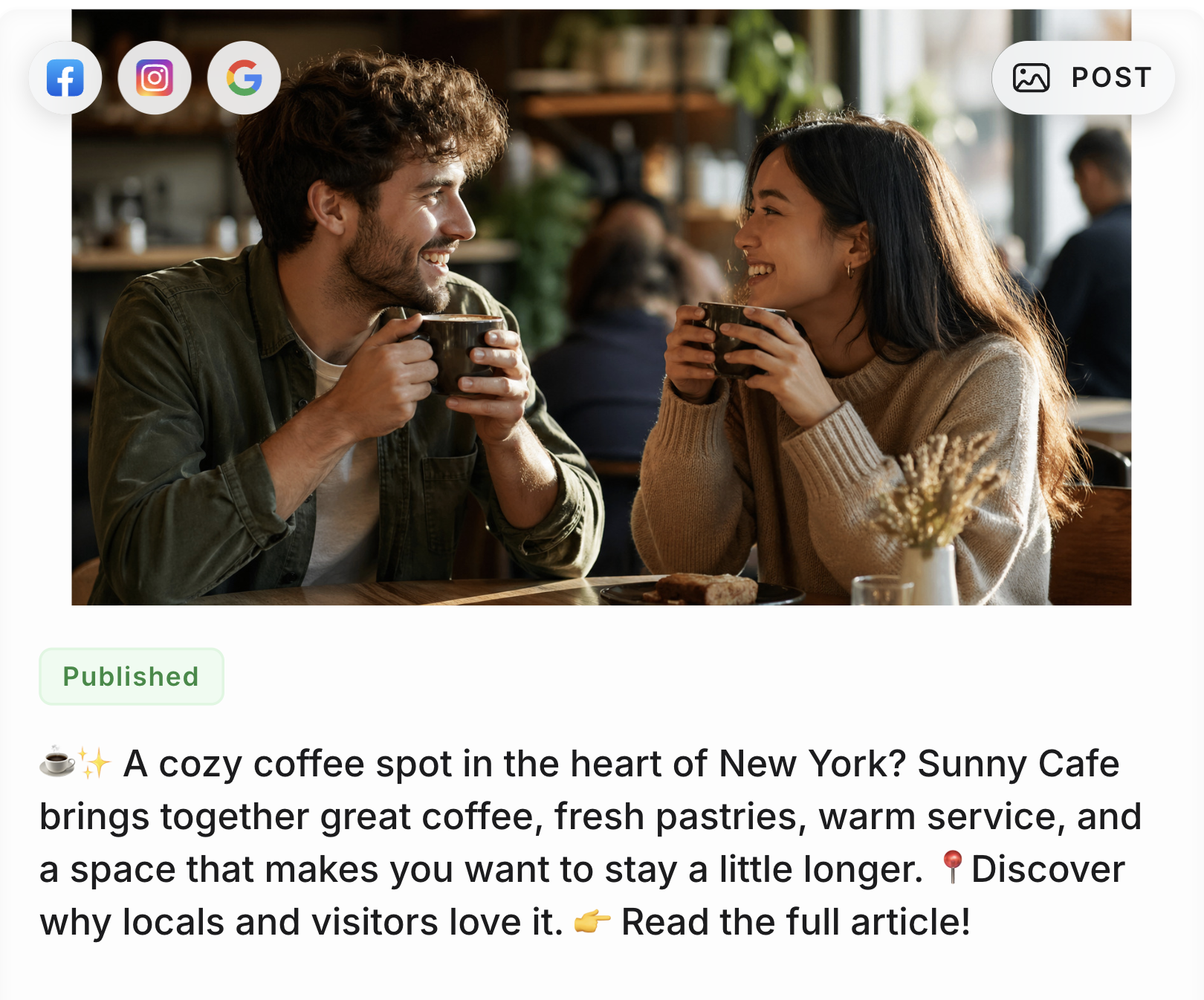 Social Agent — generated social post published from a review